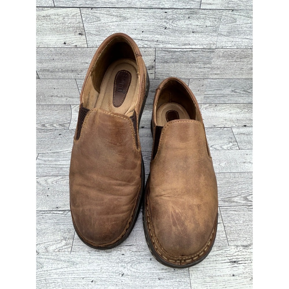 Born Mens Leather Slip On Loafers Brown F33006 Tan Distressed Shoes Size 9.5 41